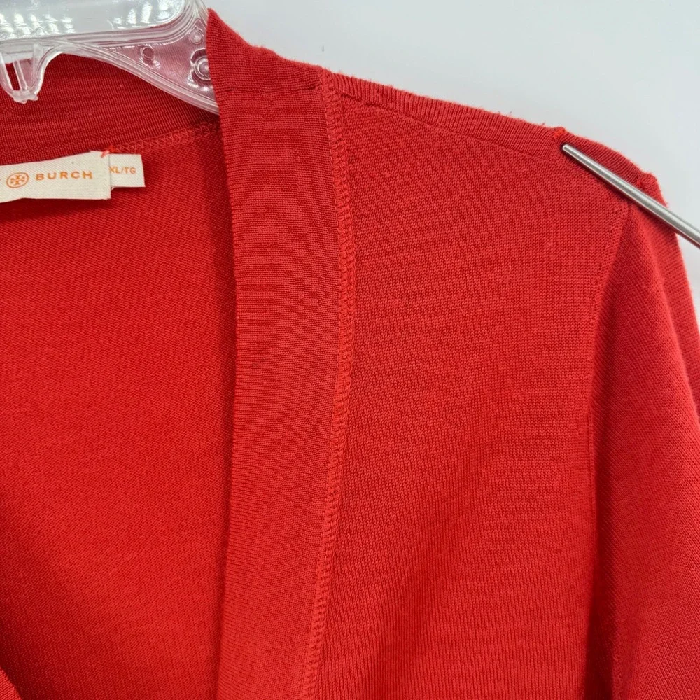 Tory Burch Simone Cardigan Womens XL Orange Merino Wool V-Neck Logo Button *READ